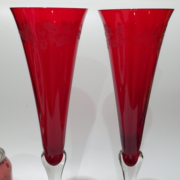 (2) Lenox 11" Holiday Gems Ruby Fluted Glasses - Picture 6 of 13
